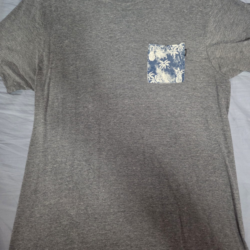 Vans Heather Gray Tee with Tropical Blue Pocket Size Medium